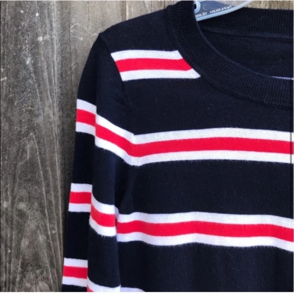 J. CREW Factory Navy Blue Red White Striped Cotton Sweater Size S